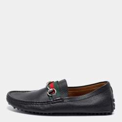 مملوكة مسبقًا Gucci Black Leather Horsebit Slip on Loafers Size 42