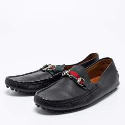 مملوكة مسبقًا Gucci Black Leather Horsebit Slip on Loafers Size 42