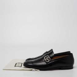 Pre Owned Gucci Black Leather GG Marmont Loafers Size 41.5