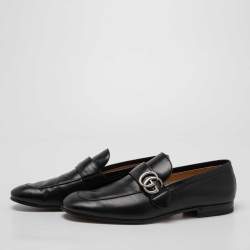 Pre Owned Gucci Black Leather GG Marmont Loafers Size 41.5