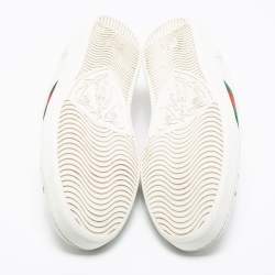 Pre Owned Gucci White Leather Embroidered Bee Web Ace Low-Top Sneakers Size 43