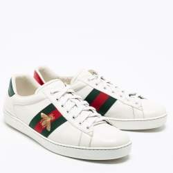 Pre Owned Gucci White Leather Embroidered Bee Web Ace Low-Top Sneakers Size 43