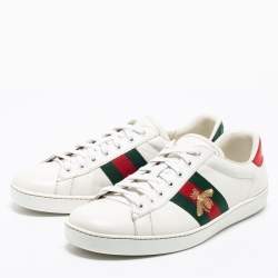 Pre Owned Gucci White Leather Embroidered Bee Web Ace Low-Top Sneakers Size 43