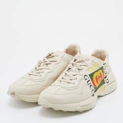 Pre Owned Gucci Cream Leather Rhyton Vintage Logo Low Top Sneakers Size 46