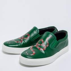 Pre Owned Gucci Green Leather Dublin Snake Slip On Sneakers Size 40.5