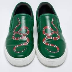 Pre Owned Gucci Green Leather Dublin Snake Slip On Sneakers Size 40.5