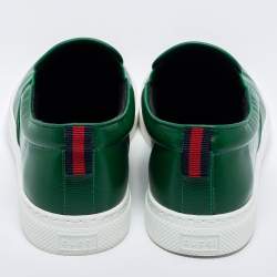 Pre Owned Gucci Green Leather Dublin Snake Slip On Sneakers Size 40.5