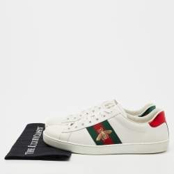 Gucci White Leather Embroidered Bee Ace Low-Top Sneakers Size 43