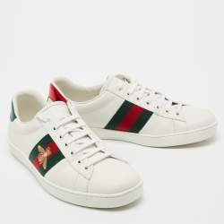 Gucci White Leather Embroidered Bee Ace Low-Top Sneakers Size 43