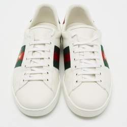 Gucci White Leather Embroidered Bee Ace Low-Top Sneakers Size 43
