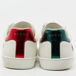 Gucci White Leather Embroidered Bee Ace Low-Top Sneakers Size 43