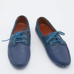 Pre Owned حذاء لوفرز غوتشي بوت جلد أزرق بفيونكة سليب أون مقاس 43