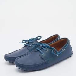 Pre Owned حذاء لوفرز غوتشي بوت جلد أزرق بفيونكة سليب أون مقاس 43