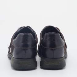 حذاء رياضي غوتشي فيلكرو مزدوج قماش وجلد بني داكن بعنق منخفض �مقاس 44