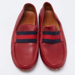 Gucci Red Leather New Auger Sylvie Web Accent Loafers Size 41
