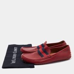 Gucci Red Leather New Auger Sylvie Web Accent Loafers Size 41