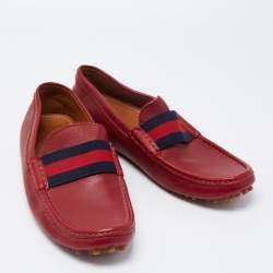 Gucci Red Leather New Auger Sylvie Web Accent Loafers Size 41