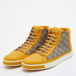 مملوكة مسبقًا حذاء رياضي غوتشي كانفاس جي جي سوبريم وجلد بيج/أصفر بعنق طويل مقاس 44