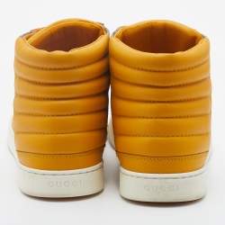 مملوكة مسبقًا حذاء رياضي غوتشي كانفاس جي جي سوبريم وجلد بيج/أصفر بعنق طويل مقاس 44