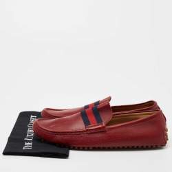 Gucci Red Leather New Auger Sylvie Web Loafers Size 45