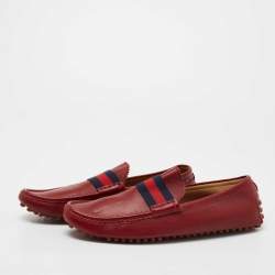 Gucci Red Leather New Auger Sylvie Web Loafers Size 45