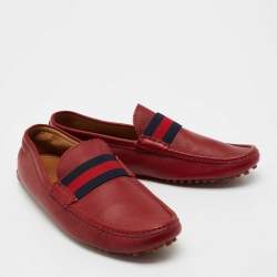 Gucci Red Leather New Auger Sylvie Web Loafers Size 45