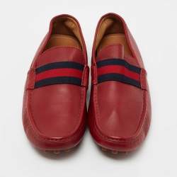 Gucci Red Leather New Auger Sylvie Web Loafers Size 45