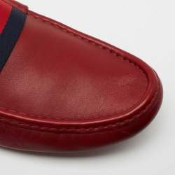 Gucci Red Leather New Auger Sylvie Web Loafers Size 45