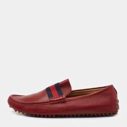 Gucci Red Leather New Auger Sylvie Web Loafers Size 45
