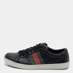 Pre Owned Gucci Black Perforated Leather Web Detail Low Top Sneakers Size 44 