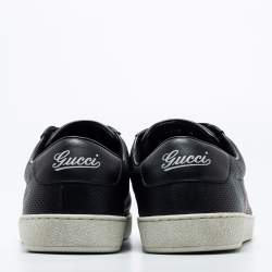 Pre Owned Gucci Black Perforated Leather Web Detail Low Top Sneakers Size 44 
