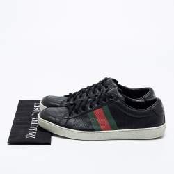 Pre Owned Gucci Black Perforated Leather Web Detail Low Top Sneakers Size 44 
