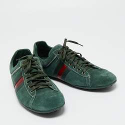 Gucci Green Suede Web Driver Sneakers Size 45.5