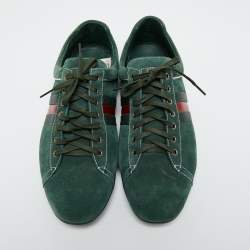 Gucci Green Suede Web Driver Sneakers Size 45.5