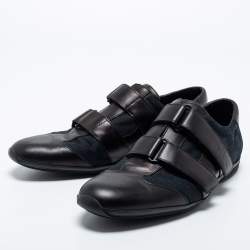 Gucci Black Canvas And Leather Low Top  Sneakers  Size 42.5