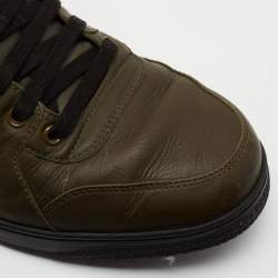 Gucci Army Green Leather Web Viaggio High-Top Sneakers Size 42