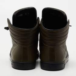 Gucci Army Green Leather Web Viaggio High-Top Sneakers Size 42