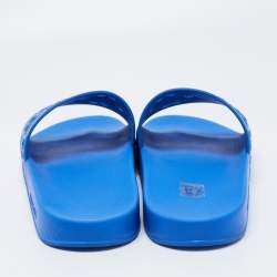 Pre Owned Gucci Blue GG Rubber Slide Flat Sandals Size 44
