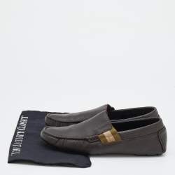 Gucci Dark Brown Leather Web Detail Slip On Loafers Size 40