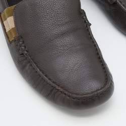 Gucci Dark Brown Leather Web Detail Slip On Loafers Size 40