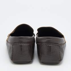 Gucci Dark Brown Leather Web Detail Slip On Loafers Size 40