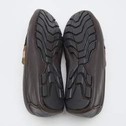 Gucci Dark Brown Leather Web Detail Slip On Loafers Size 40