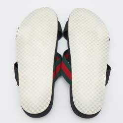 Gucci Black Stretch Band And Web Tape Cross Strap Flat Slide Sandals Size 41