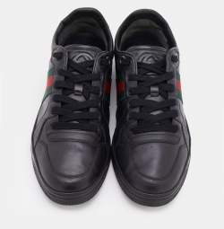 Gucci Black Leather Web Low Top  Sneakers Size 46