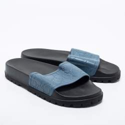 Pre Owned Gucci  Blue Leather Guccissima Slide Sandals Size 45