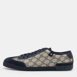 Gucci Beige/Blue GG Supreme Canvas And Suede Low Top Sneakers Size 43.5