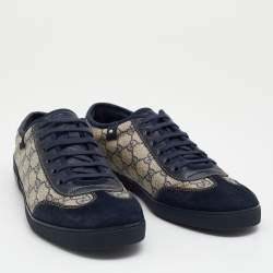Gucci Beige/Blue GG Supreme Canvas And Suede Low Top Sneakers Size 43.5