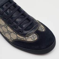 Gucci Beige/Blue GG Supreme Canvas And Suede Low Top Sneakers Size 43.5