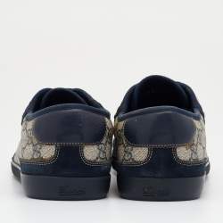 Gucci Beige/Blue GG Supreme Canvas And Suede Low Top Sneakers Size 43.5