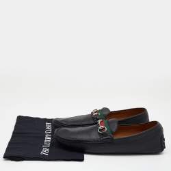 Gucci Black Leather Web Horsebit Slip On Loafers Size 43